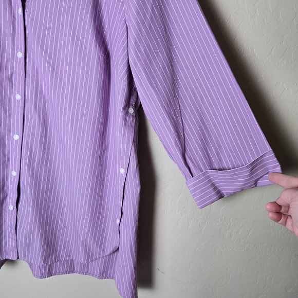 J. Jill Purple and White Pinstriped Top With Side Buttons Preppy Casual - Picture 7 of 13
